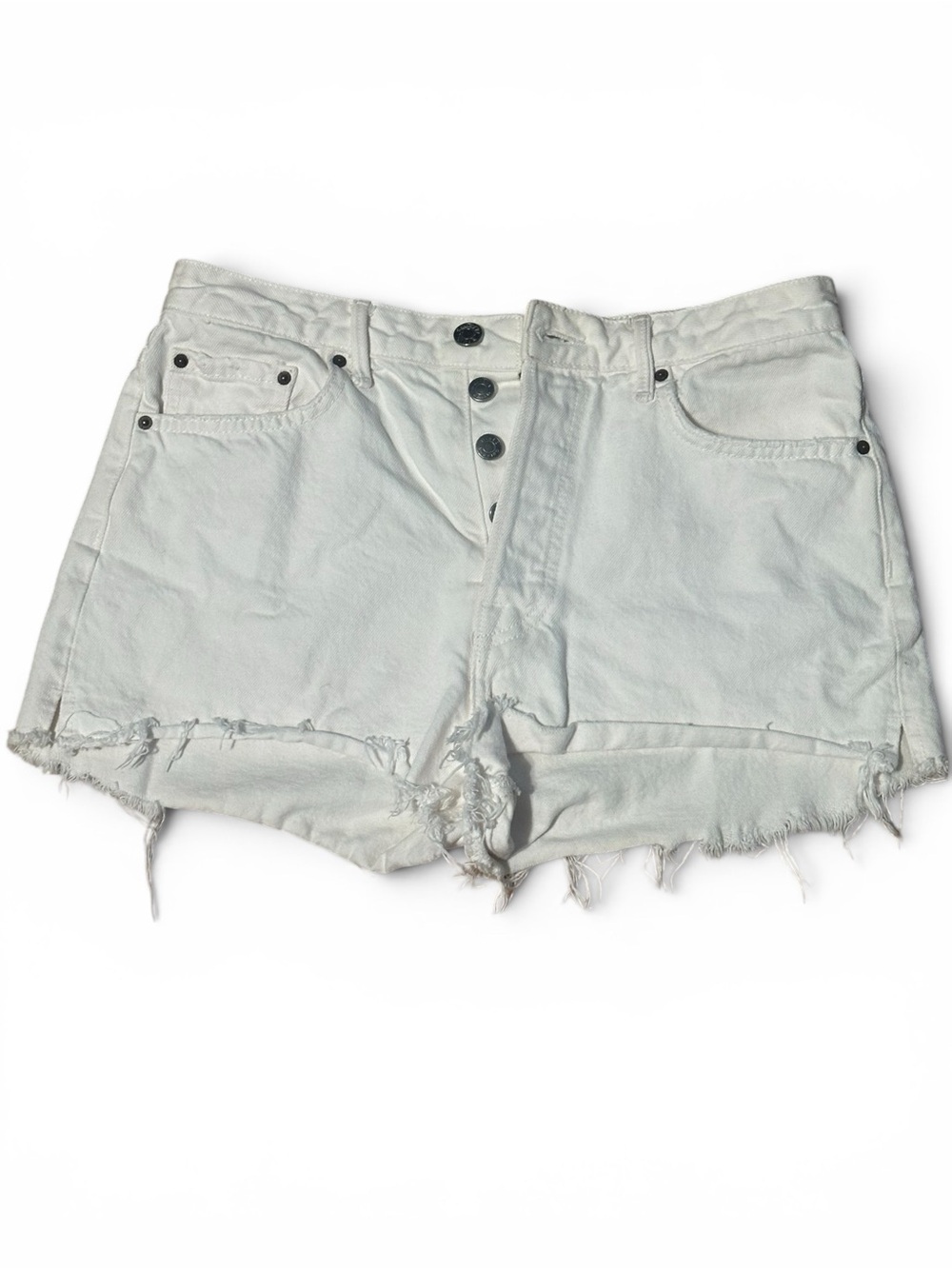 GRLFRND White Button-Front Distressed Denim Shorts US28